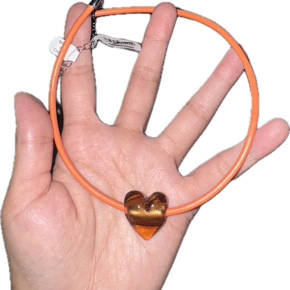 NWT Free People Under The Sea Collar Necklace Orange Heart Choker - Picture 2 of 3